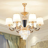 Modern Opal Glass Cone Chandelier With Gold Finish And Crystal Accents 6 / White