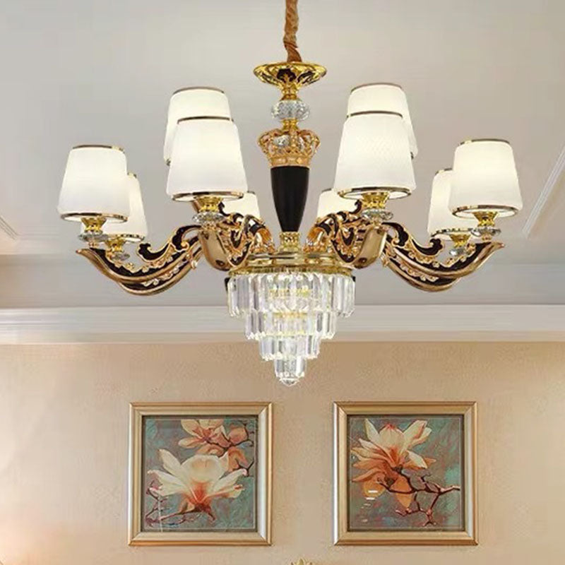 Opaline Glass Pendant Light Kit With Crystal Accent - Modern Gold Chandelier Design 12 /