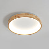Nordic Wooden Beige Led Flush Mount Ceiling Light With Geometric Design