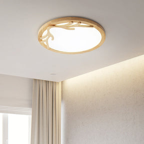 Modern Wooden Deer Antler Led Ceiling Light Flush Mount With Acrylic Diffuser - Beige Wood / 12’