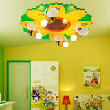 Cartoon Sunflower Ceiling Light With Bee Metal - 4 Bulbs Yellow Bedroom Lamp