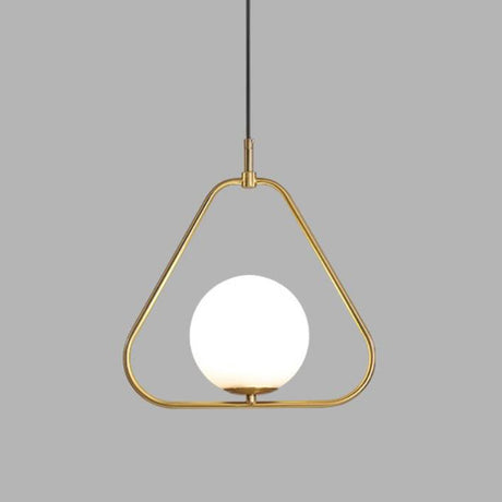 Minimalist Milky Glass Orb Pendant Light With Gold Pendulum And Metal Frame / B