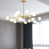 Modern Opal Glass Sphere Pendant Chandelier In Gold For Living Room