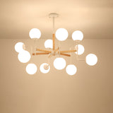 Sleek Wooden Chandelier Pendant Light With Glass Shade