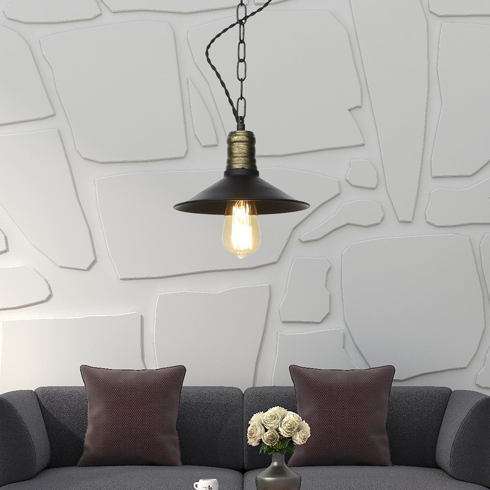 Wrought Iron Black Pendant Light - Retro 1-Light Hanging Fixture For Living Room (7/8.5/10 Width) /