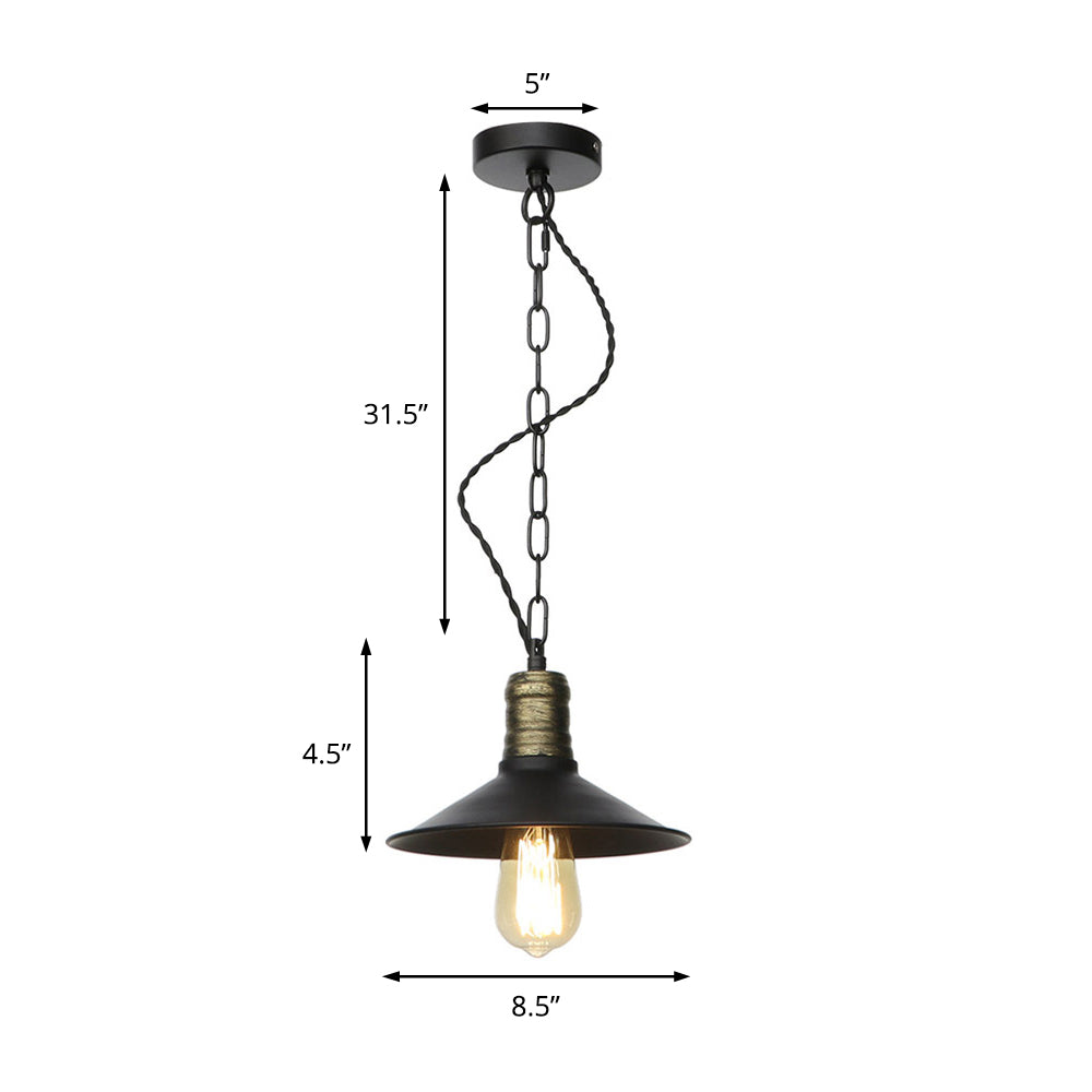 Wrought Iron Black Pendant Light - Retro 1-Light Hanging Fixture For Living Room (7/8.5/10 Width)