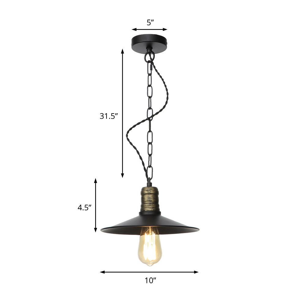 Wrought Iron Black Pendant Light - Retro 1-Light Hanging Fixture For Living Room (7/8.5/10 Width)