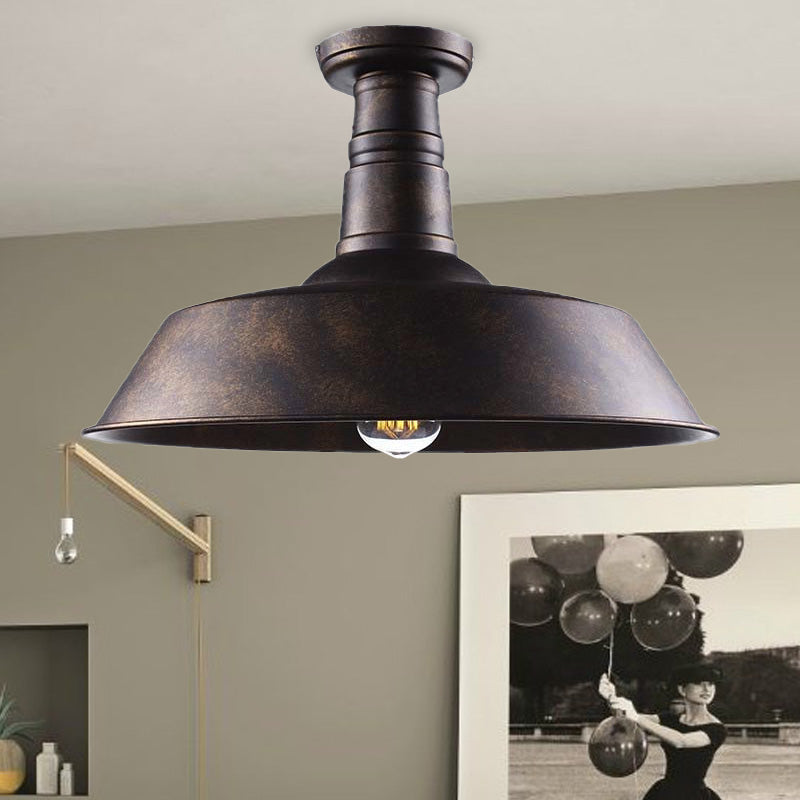 Vintage Iron Barn Dining Room Ceiling Light Fixture - 1 Black/White Semi Flush 10 14 Or 18 Diameter