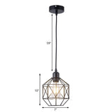 Vintage Black Metal Prism Cage Pendant Lamp For Dining Room