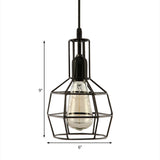 Retro Black Metal Prism Cage Pendant Ceiling Light Stylish Hanging Fixture For Living Room