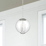 Vintage 3-Light Pendant Chandelier With Clear Glass Globe Shade For Dining Room - Black/Chrome/Gold