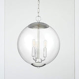 Vintage 3-Light Pendant Chandelier With Clear Glass Globe Shade For Dining Room - Black/Chrome/Gold