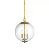 Vintage 3-Light Pendant Chandelier With Clear Glass Globe Shade For Dining Room - Black/Chrome/Gold