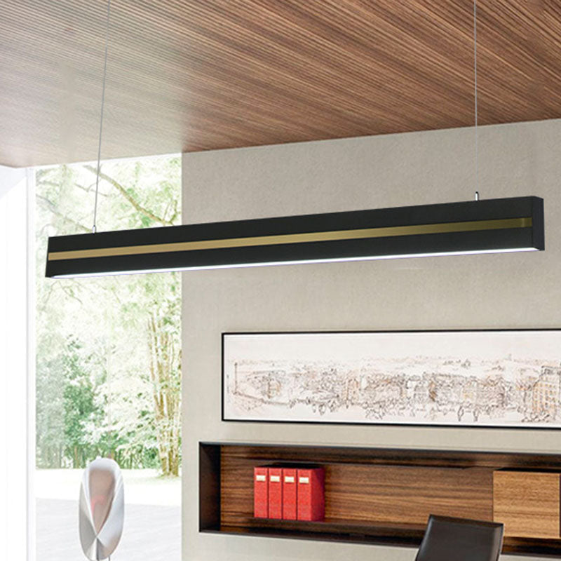 Modern Hanging Pendant Led Light For Meeting Rooms - Rectangular Metal Suspension Lighting