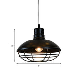 Vintage Dome Caged Metal Pendant Lamp - Kitchen Island Hanging Light Fixture (Black) 1 Bulb Solution