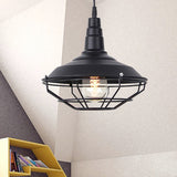Nautical Iron 1-Light Black Pendant Light With Wire Cage For Barn Living Room