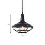 Nautical Iron 1-Light Black Pendant Light With Wire Cage For Barn Living Room