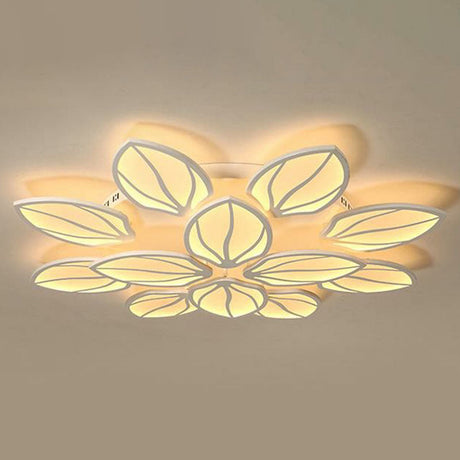 Contemporary Foliage Acrylic Led Ceiling Light For Bedroom - White Semi Flush Mount Fixture