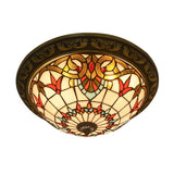 Victorian Stained Glass Half Globe Ceiling Light For Bedroom - Beige 16/19.5 4 Lights Flush Mount