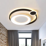 Nordic Metal Ceiling Mounted Led Flush Mount Light In Black/White With Wide Orbit Design -