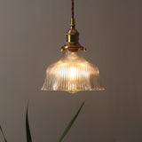 Industrial Clear Textured Glass Barn Hanging Lamp - Brass 1-Light Pendant Lighting For Indoor (6/8)