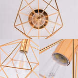 Gold Metal Diamond Cage Semi Flush Ceiling Light For Corridor - Industrial One Mount