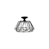 Geometric Semi Flush Industrial Black Metal Lighting Fixture With Cage