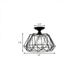Geometric Semi Flush Industrial Black Metal Lighting Fixture With Cage