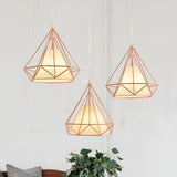 Vintage Gold Iron Diamond Hanging Ceiling Light With 3-Bulb For Dining Room