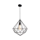 Vintage Black Diamond Cage Iron Hanging Lamp - Single-Bulb Dining Room Pendant Light / C