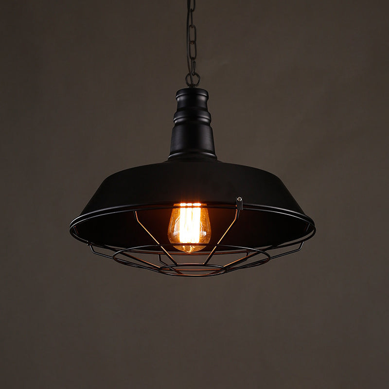 Vintage Pot Lid Hanging Lamp - Single-Bulb Iron Suspension Light For Restaurants