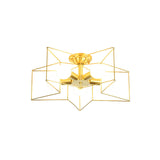 Industrial Style Metal Star Cage Flush Mount In Gold - Bedroom Ceiling Lighting