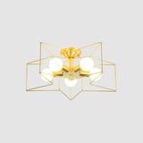 Industrial Style Metal Star Cage Flush Mount In Gold - Bedroom Ceiling Lighting