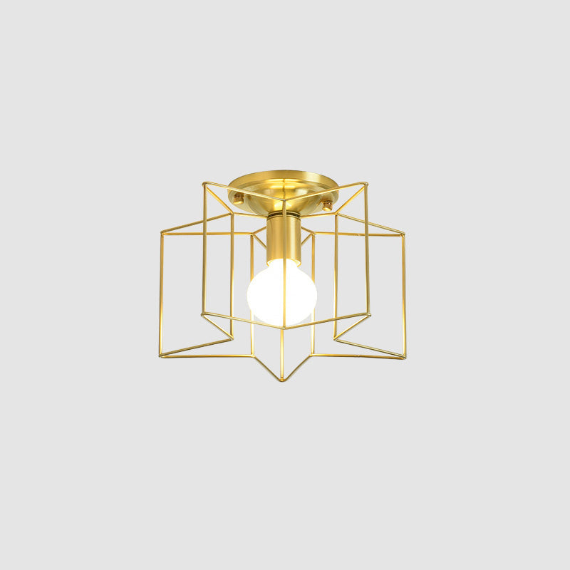 Industrial Style Metal Star Cage Flush Mount In Gold - Bedroom Ceiling Lighting