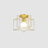 Industrial Style Metal Star Cage Flush Mount In Gold - Bedroom Ceiling Lighting