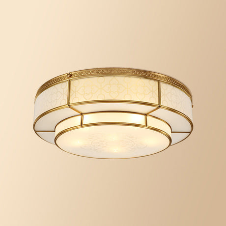 Vintage 2 Layer Frost Glass Flush Mount Ceiling Light In Gold - Living Room Décor