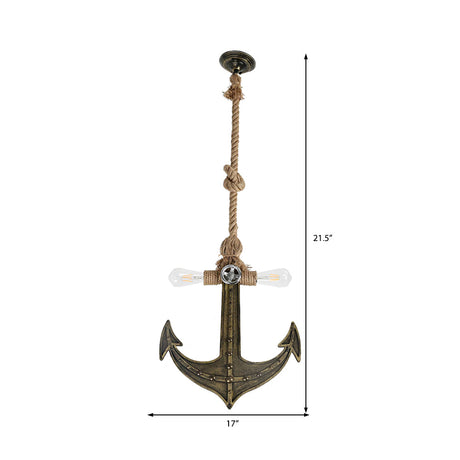 Coastal Antique Bronze 2-Light Chandelier With Exposed Bulbs - Stylish Rope Pendant For Dining Room