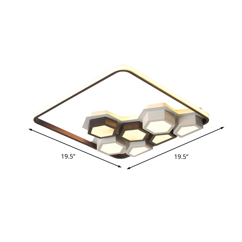 Honeycomb Metal Flush Ceiling Light: Modern Black & White Led Fixture (19.5/35.5) For Living Room
