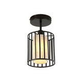 Industrial Black Metal Semi Flush Light With Fabric Shade - Perfect For Hallways And Corridors
