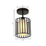 Industrial Black Metal Semi Flush Light With Fabric Shade - Perfect For Hallways And Corridors