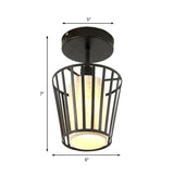 Industrial Black Metal Semi Flush Light With Fabric Shade - Perfect For Hallways And Corridors