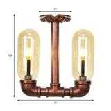 Amber Glass Semi Flush Industrial Dining Room Light Fixture In Weathered Copper - Capsule Shade