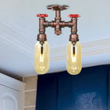 Amber Glass Semi Flush Industrial Dining Room Light Fixture In Weathered Copper - Capsule Shade