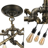Rustic Aged Silver/Bronze Pipe Chandelier Lamp - Wrought Iron Exposed Bulb 6/8 Heads Indoor Hanging