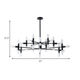 Contemporary Metal Chandelier - 18/36 Light Tubular Hanging Lamp Kit In Black/Gold With Starburst