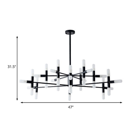 Contemporary Metal Chandelier - 18/36 Light Tubular Hanging Lamp Kit In Black/Gold With Starburst
