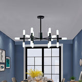 Contemporary Metal Chandelier - 18/36 Light Tubular Hanging Lamp Kit In Black/Gold With Starburst