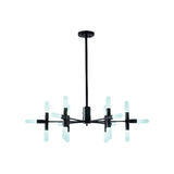 Contemporary Metal Chandelier - 18/36 Light Tubular Hanging Lamp Kit In Black/Gold With Starburst