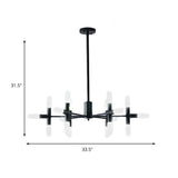 Contemporary Metal Chandelier - 18/36 Light Tubular Hanging Lamp Kit In Black/Gold With Starburst