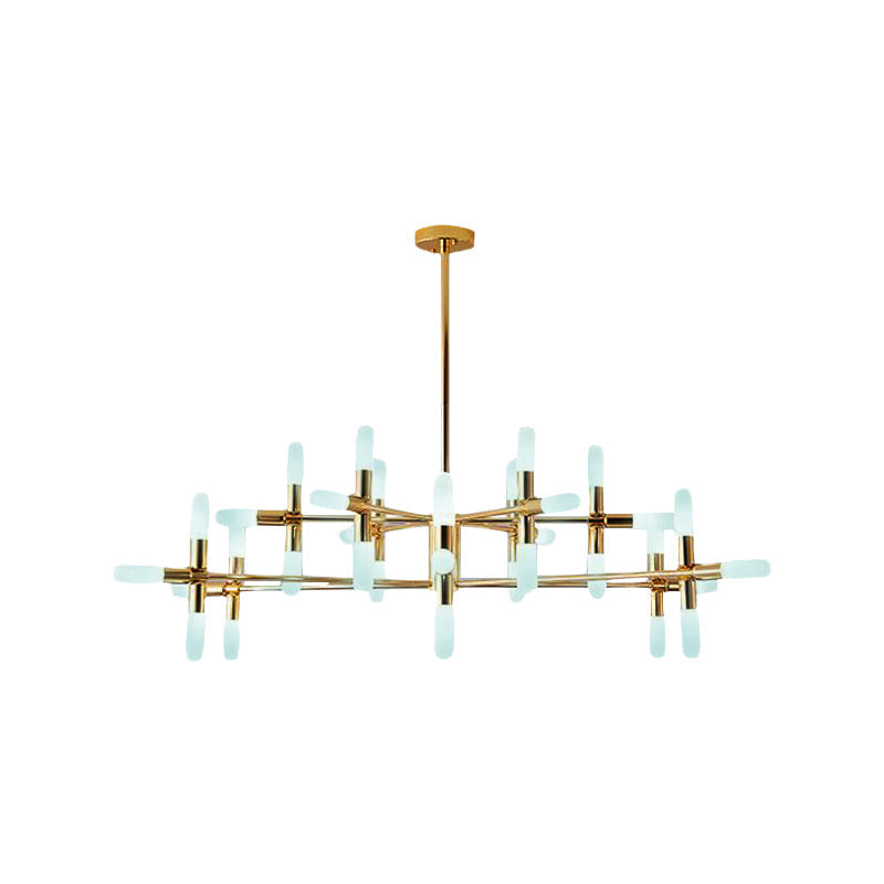 Contemporary Metal Chandelier - 18/36 Light Tubular Hanging Lamp Kit In Black/Gold With Starburst